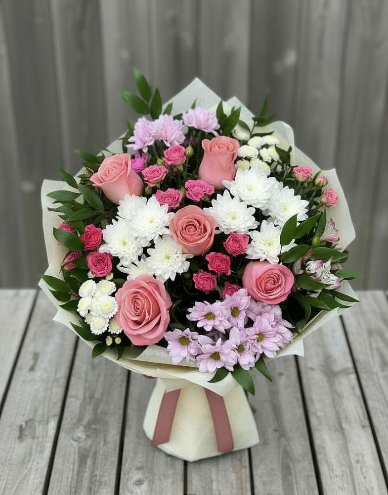 Букет цветов из: Альстромерии, Гвоздики, Розы и Хризантемы в Данково