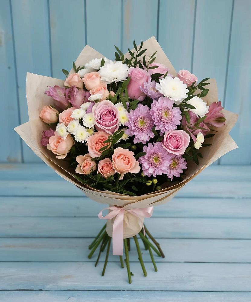 Букет цветов из: Хризантемы, Розы и Альстромерии в Данково