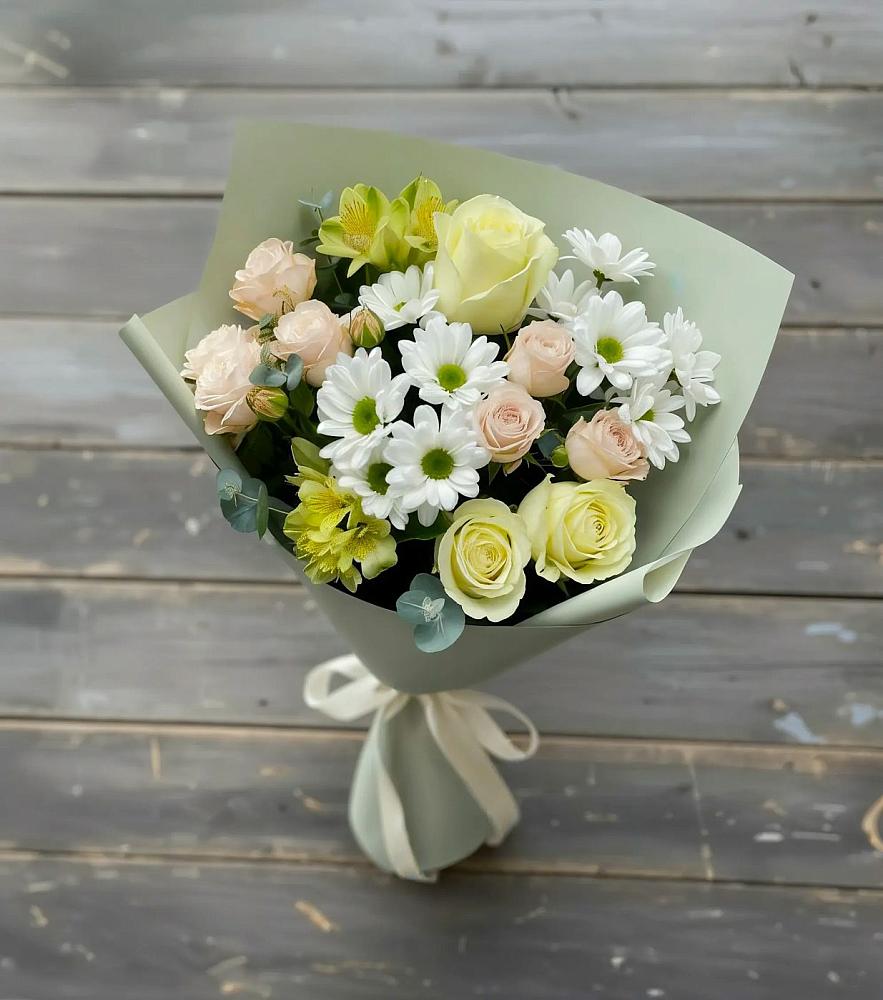 Букет цветов из: Альстромерии, Розы и Хризантемы в Данково