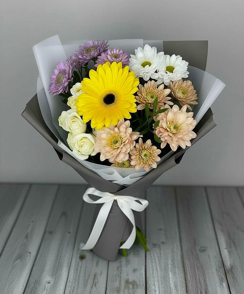 Букет цветов из: Розы, Герберы и Хризантемы в Данково
