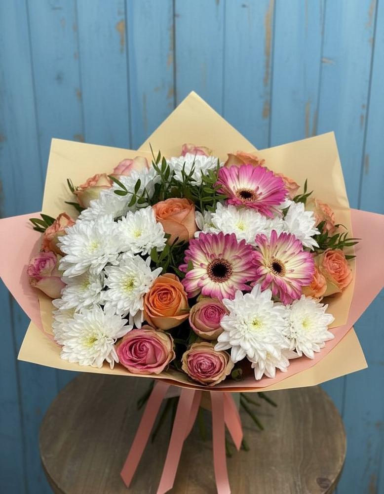 Букет цветов из: Розы, Герберы и Хризантемы в Данково