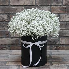 Цветочная композиция из Гипсофила в шляпной коробке в Данково